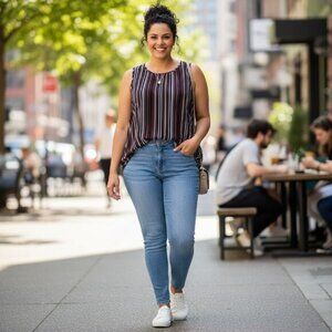 NWOT Halogen Women's Black Orange Striped Pleated Tunic Blouse